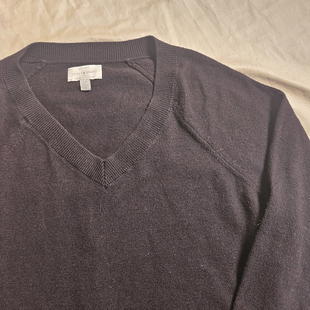 Lucky Brand Sweater Womens S Small V-Neck Pullover Knit Black Layer Basic‎ Soft